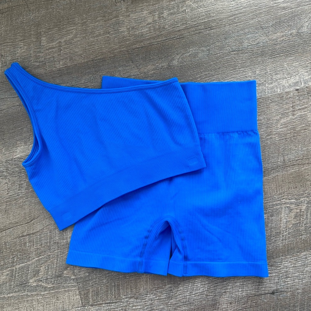 Amazon One Shoulder Bike Shorts Workout Set